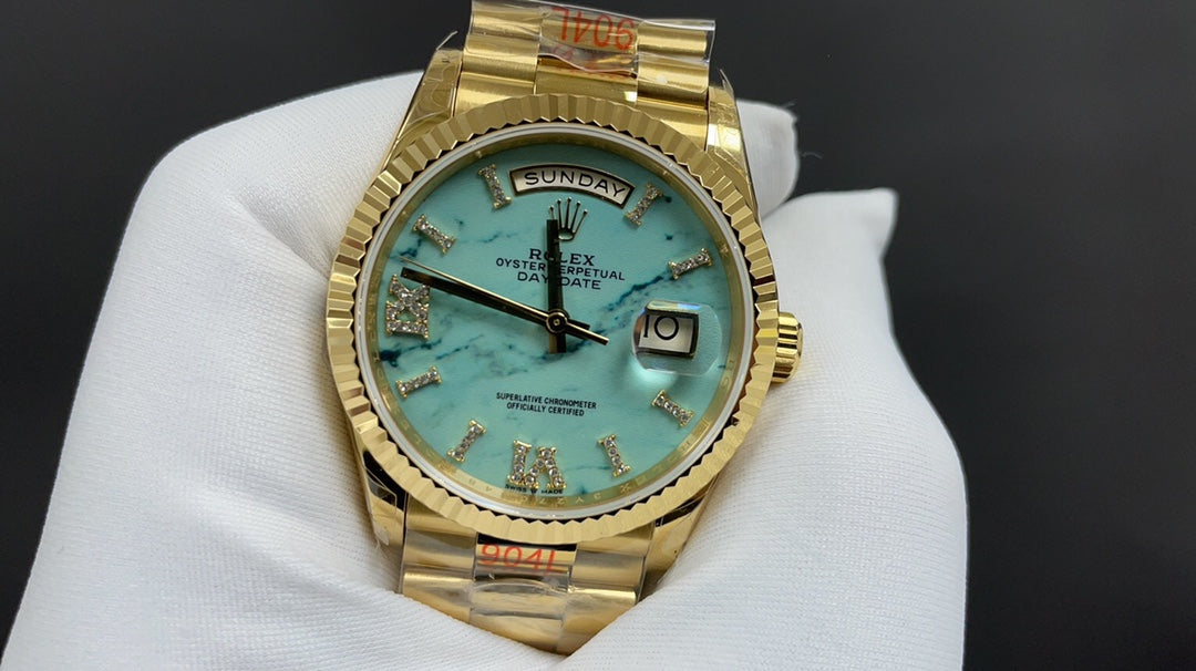 Day-Date 36 Yellow Gold mit Turquoise Dial and Diamond-Set Roman Numerals