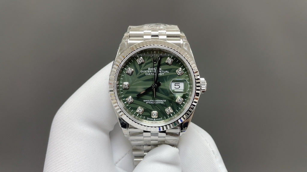 Datejust 36 olijfgroene wijzerplaat met palmmotief