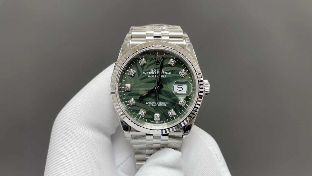 Datejust 36 olijfgroene wijzerplaat met palmmotief