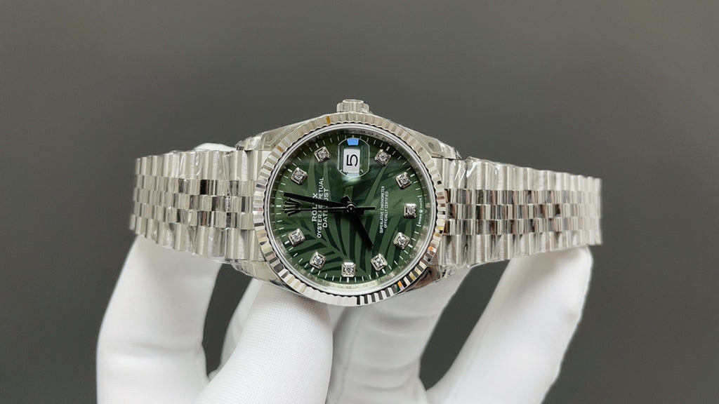 Datejust 36 olijfgroene wijzerplaat met palmmotief