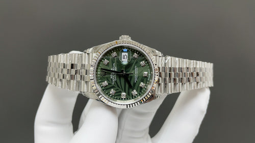 Datejust 36 olijfgroene wijzerplaat met palmmotief