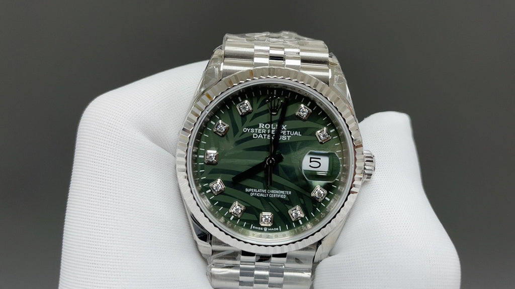 Datejust 36 olijfgroene wijzerplaat met palmmotief