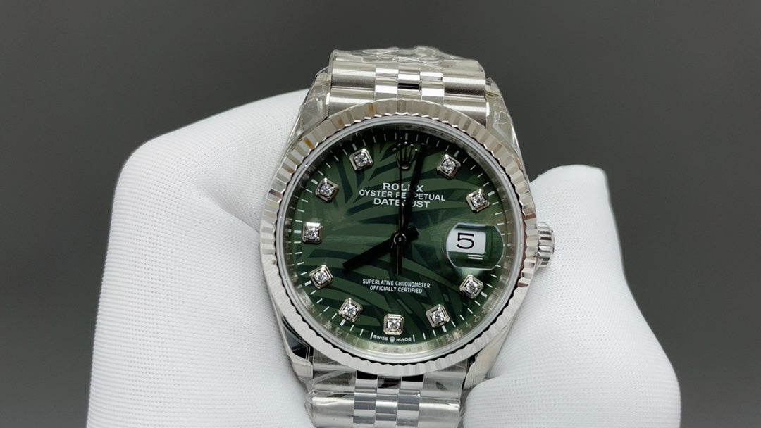 Datejust 36 olijfgroene wijzerplaat met palmmotief